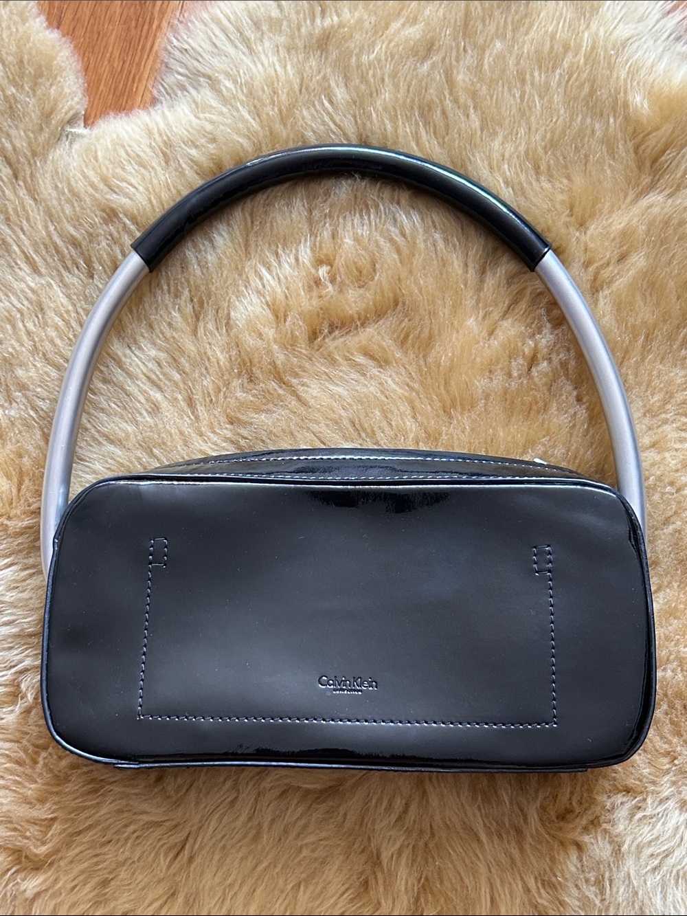 Calvin Klein Collection Black Patent Leather Sculptural Shoulder Bag